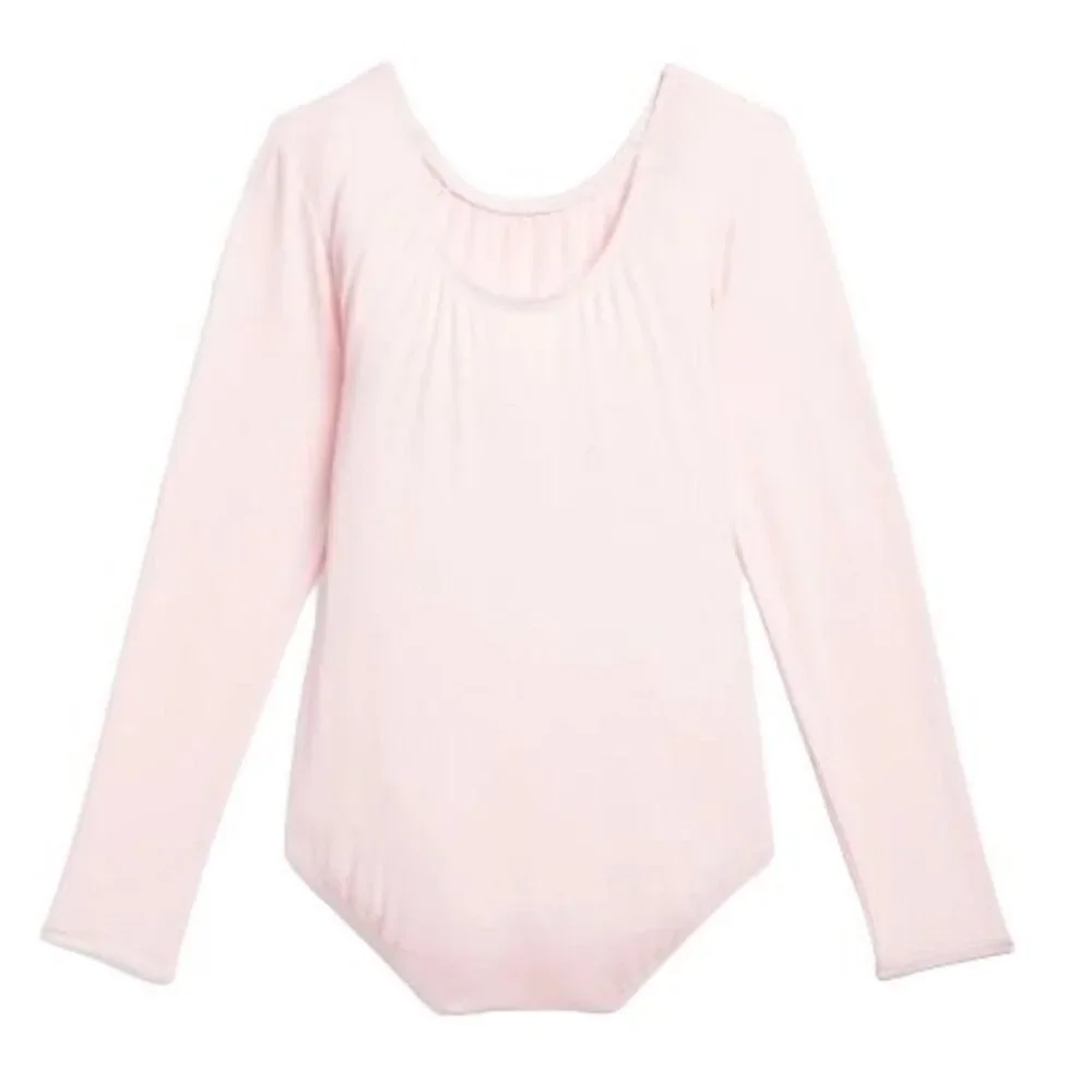 Danskin Childs L 12-14 Leotard Theatrical Pink Long Sleeve Scoop Neck Dance